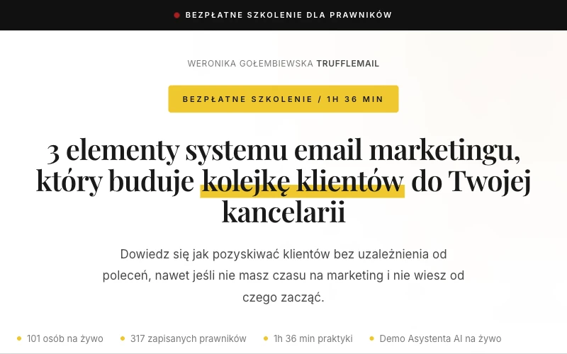 Landing page nagrania szkoleniowego dla prawników